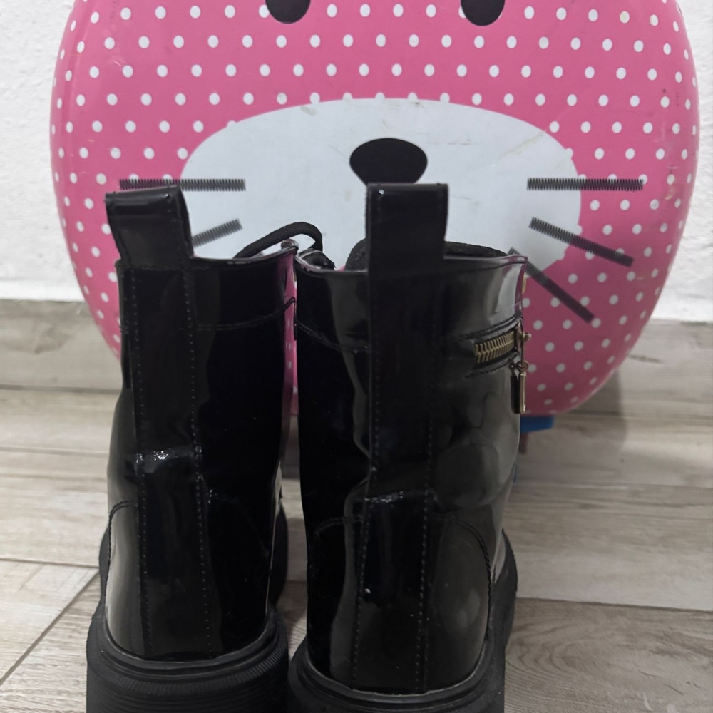 Black Patent Lace-Up Boots